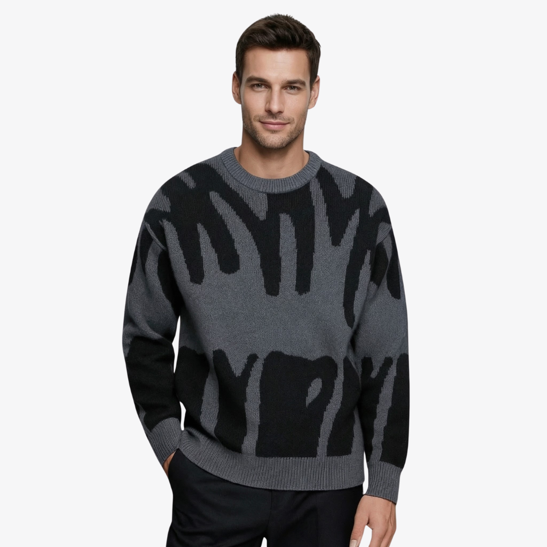 Pull homme à motif abstrait gris et noir
