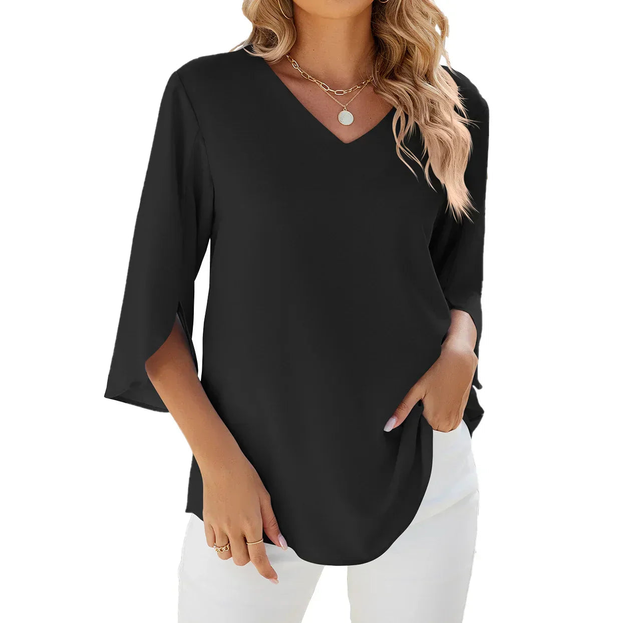 Blouse élégante à col en V pour femme