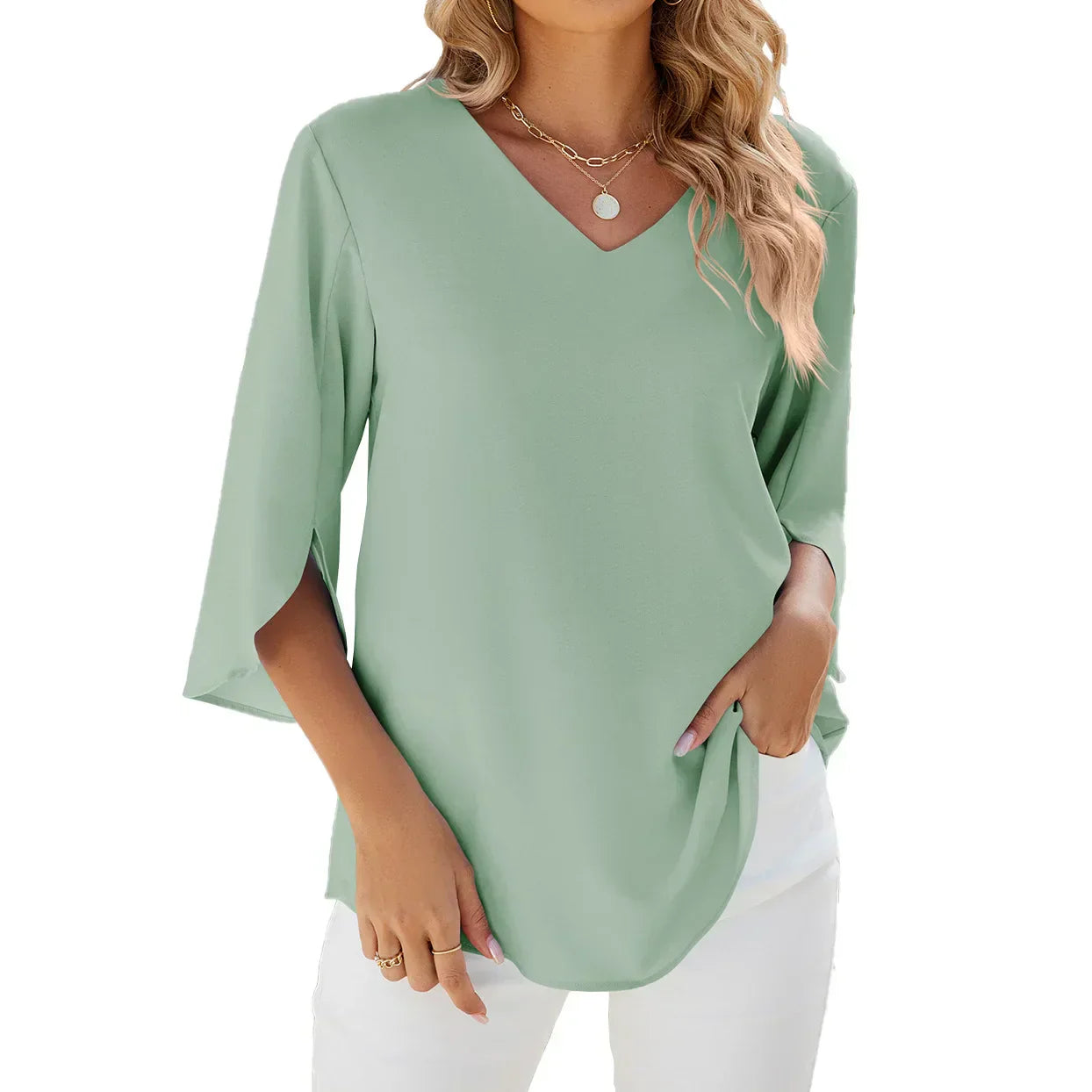 Blouse élégante à col en V pour femme