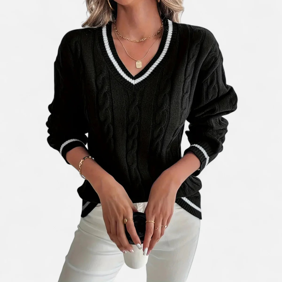 Pull torsadé pour femme col en V élégance