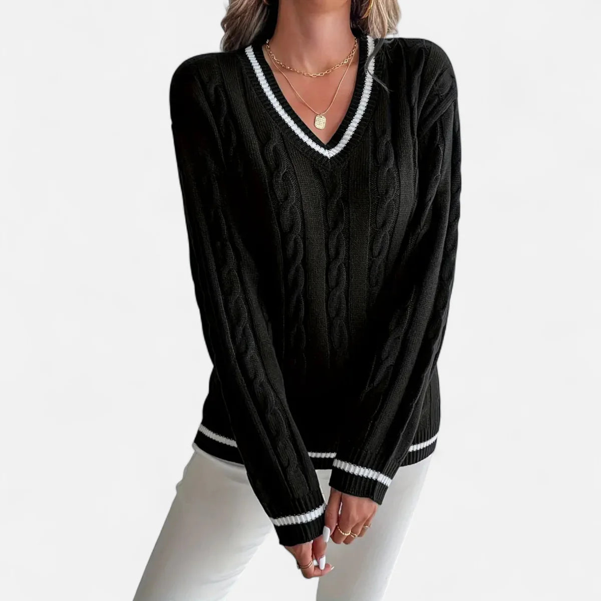 Pull torsadé pour femme col en V élégance
