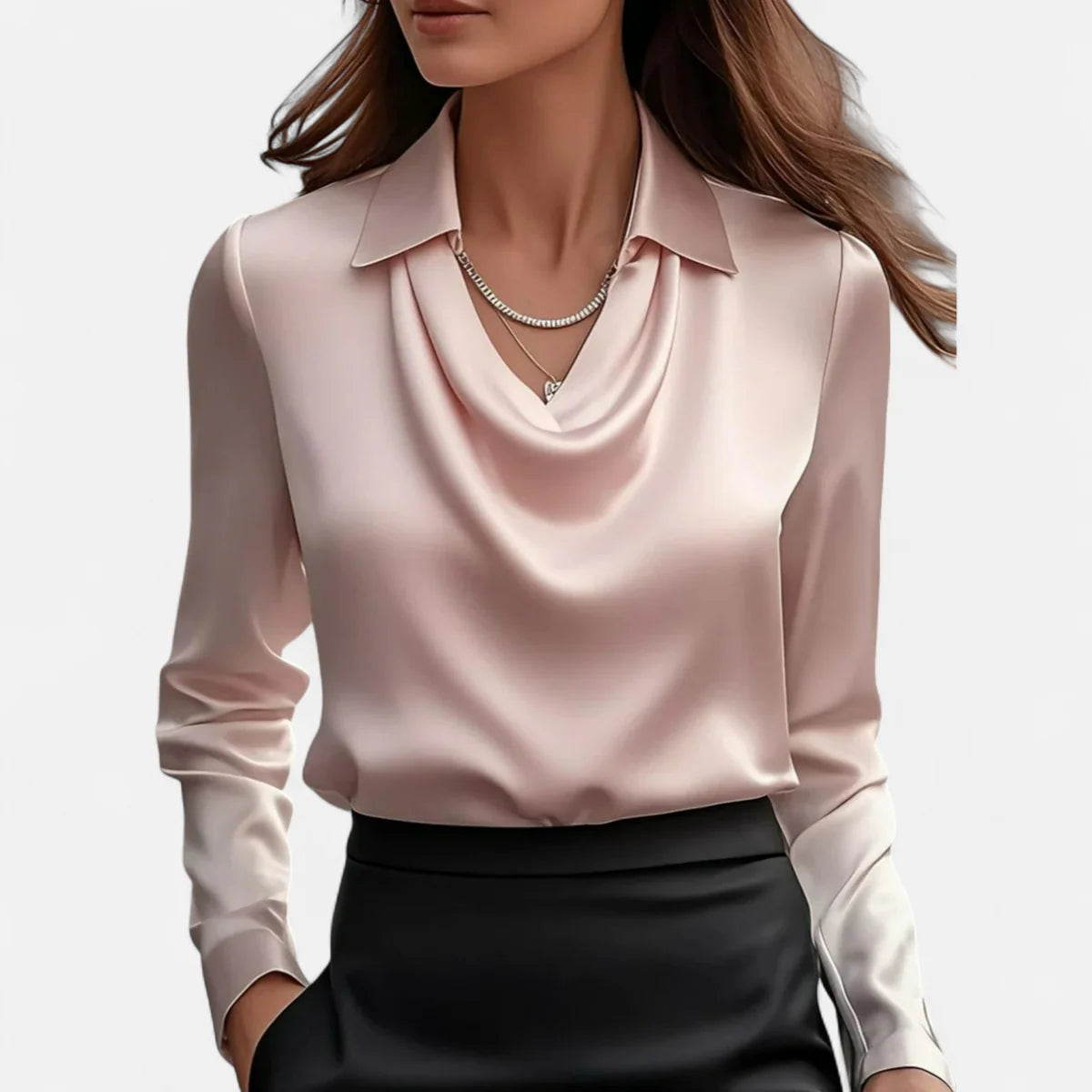 Blouse en Satin à Col en V Plissé pour Femme