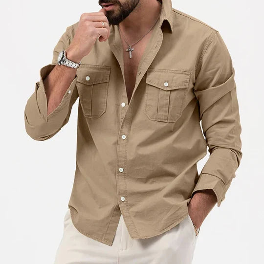 Chemise décontractée à manches longues pour hommes avec poches utilitaires