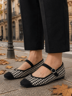 Ballerines Femme Mary Jane Pied-de-poule Boucle