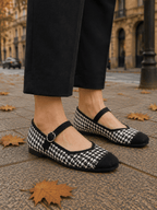 Ballerines Femme Mary Jane Pied-de-poule Boucle