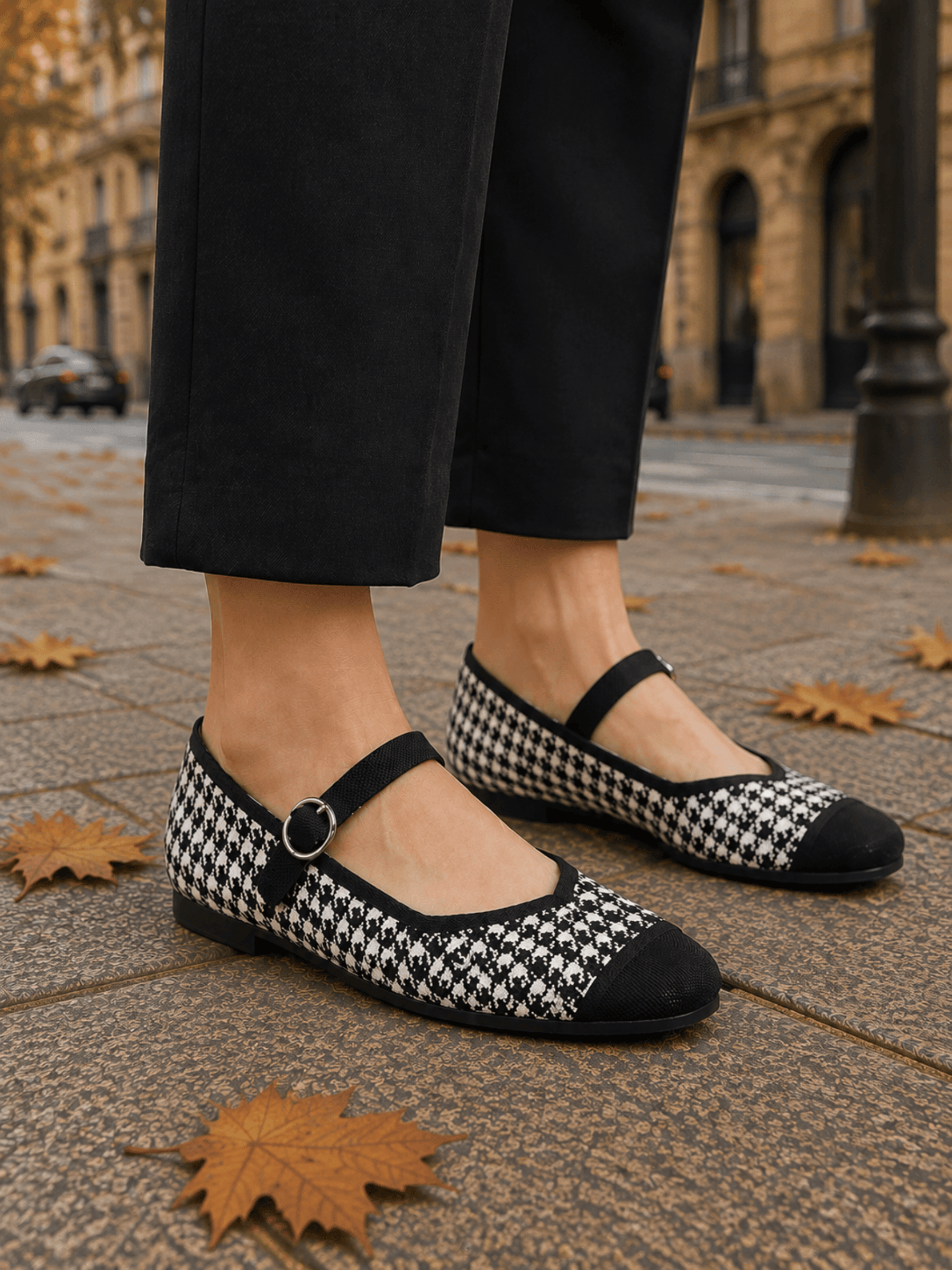 Ballerines Femme Mary Jane Pied-de-poule Boucle