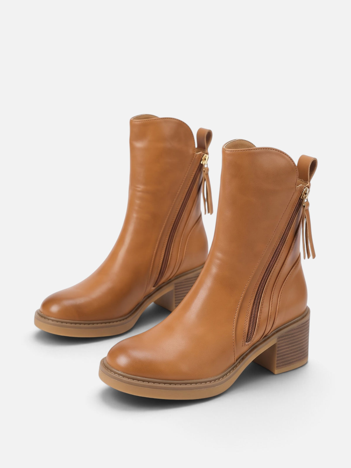 Women's Leather Side Zip Tassel Detail Block Heel Ankle Boots