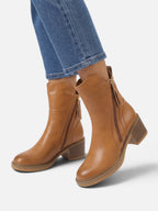 Women's Leather Side Zip Tassel Detail Block Heel Ankle Boots