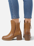 Women's Leather Side Zip Tassel Detail Block Heel Ankle Boots