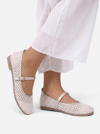 Women's Crochet Buckle Strap Mary Jane Ballet Flats
