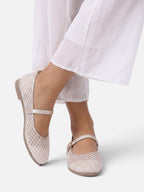 Women's Crochet Buckle Strap Mary Jane Ballet Flats