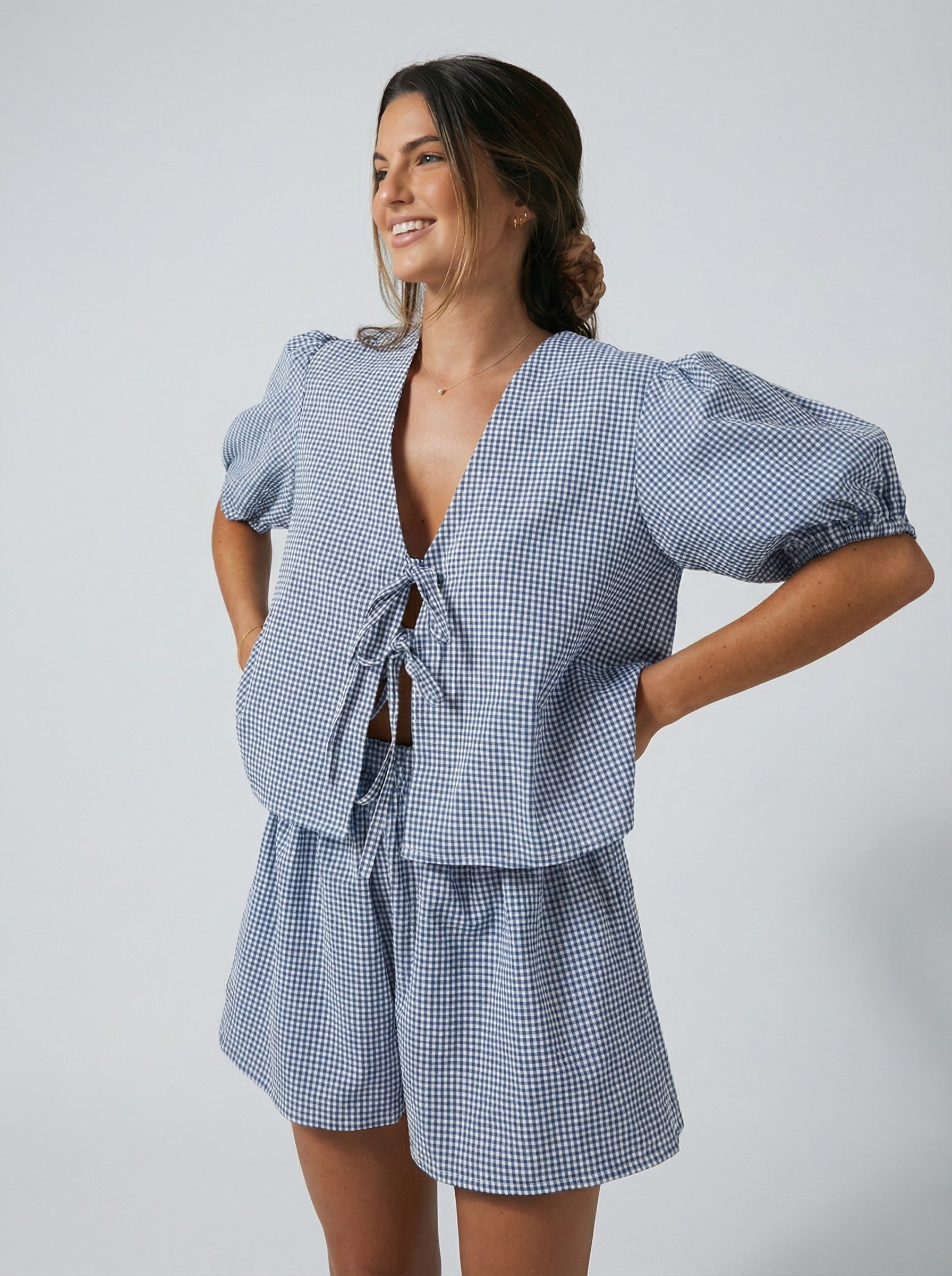 Ensemble été short et top à manches bouffantes pour femme