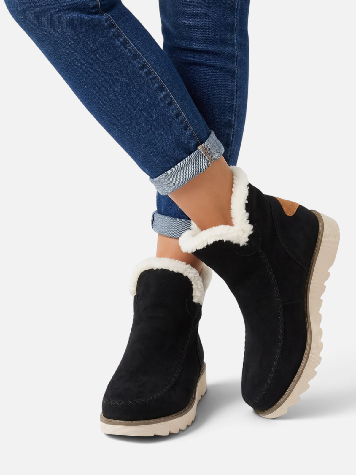 Bottines Femme Compensées Effet Daim Bord Fourrure