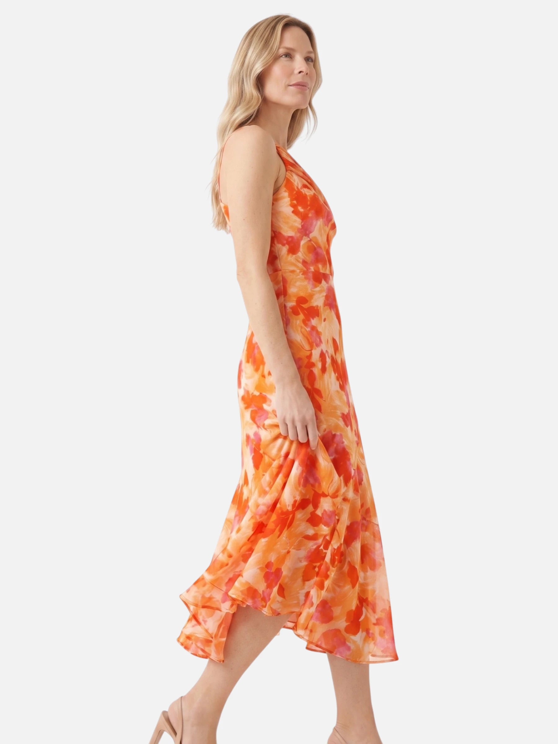Robe Femme Midi Asymétrique à Imprimé Fleuri