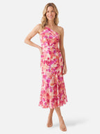 Robe Femme Midi Asymétrique à Imprimé Fleuri