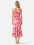 Robe Femme Midi Asymétrique à Imprimé Fleuri
