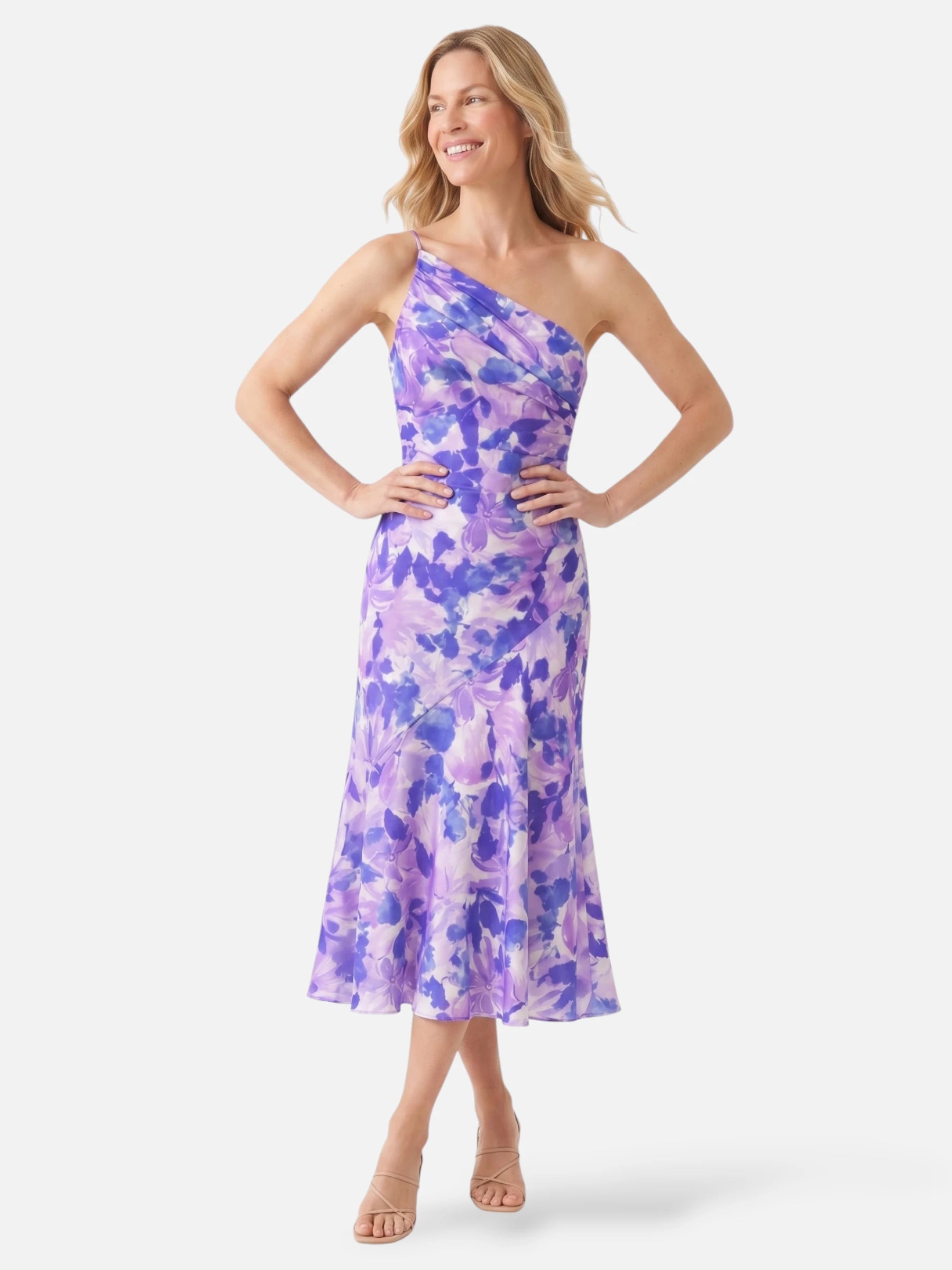 Robe Femme Midi Asymétrique à Imprimé Fleuri