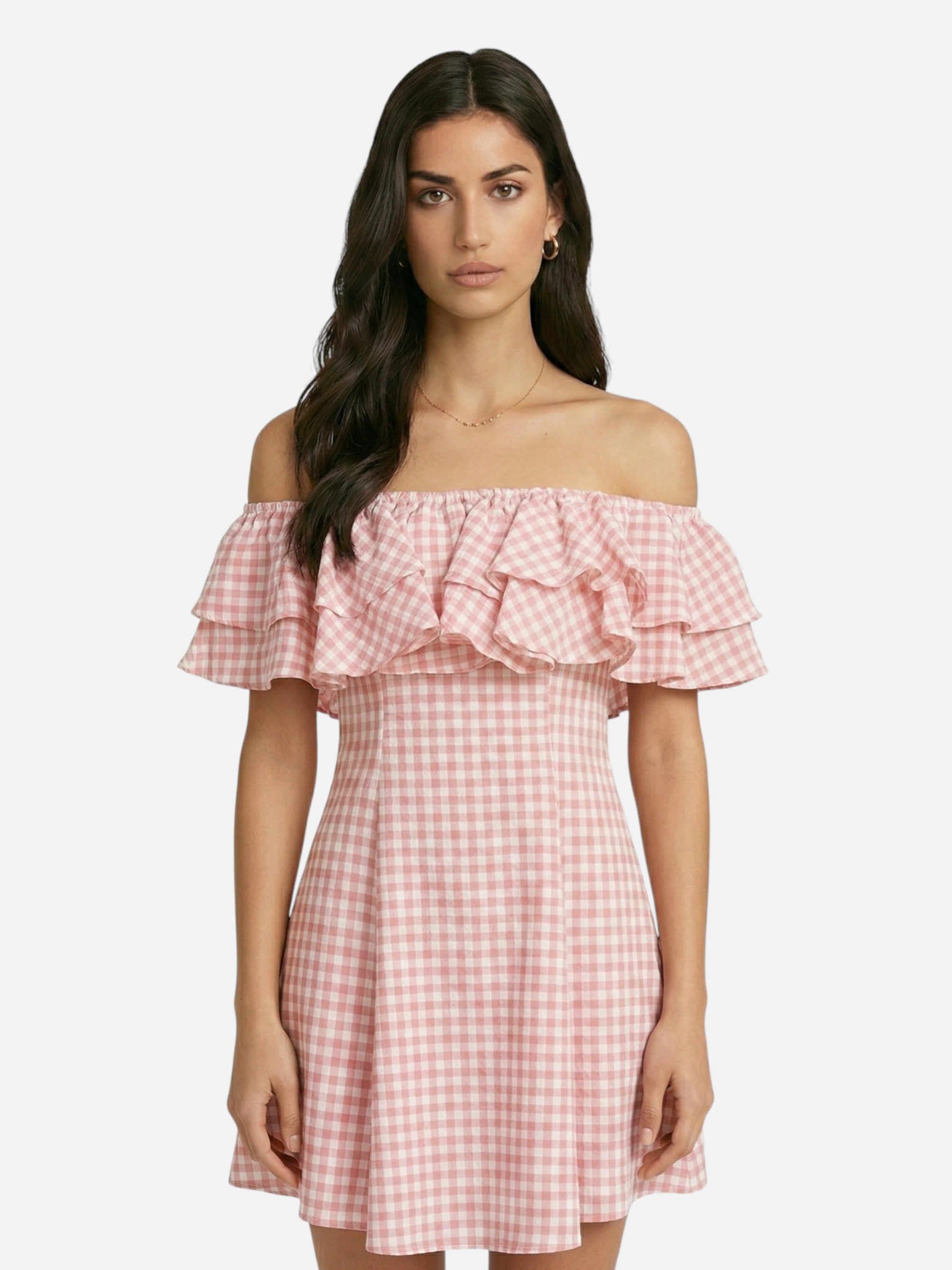 Robe d’été vichy épaules dénudées pour femme