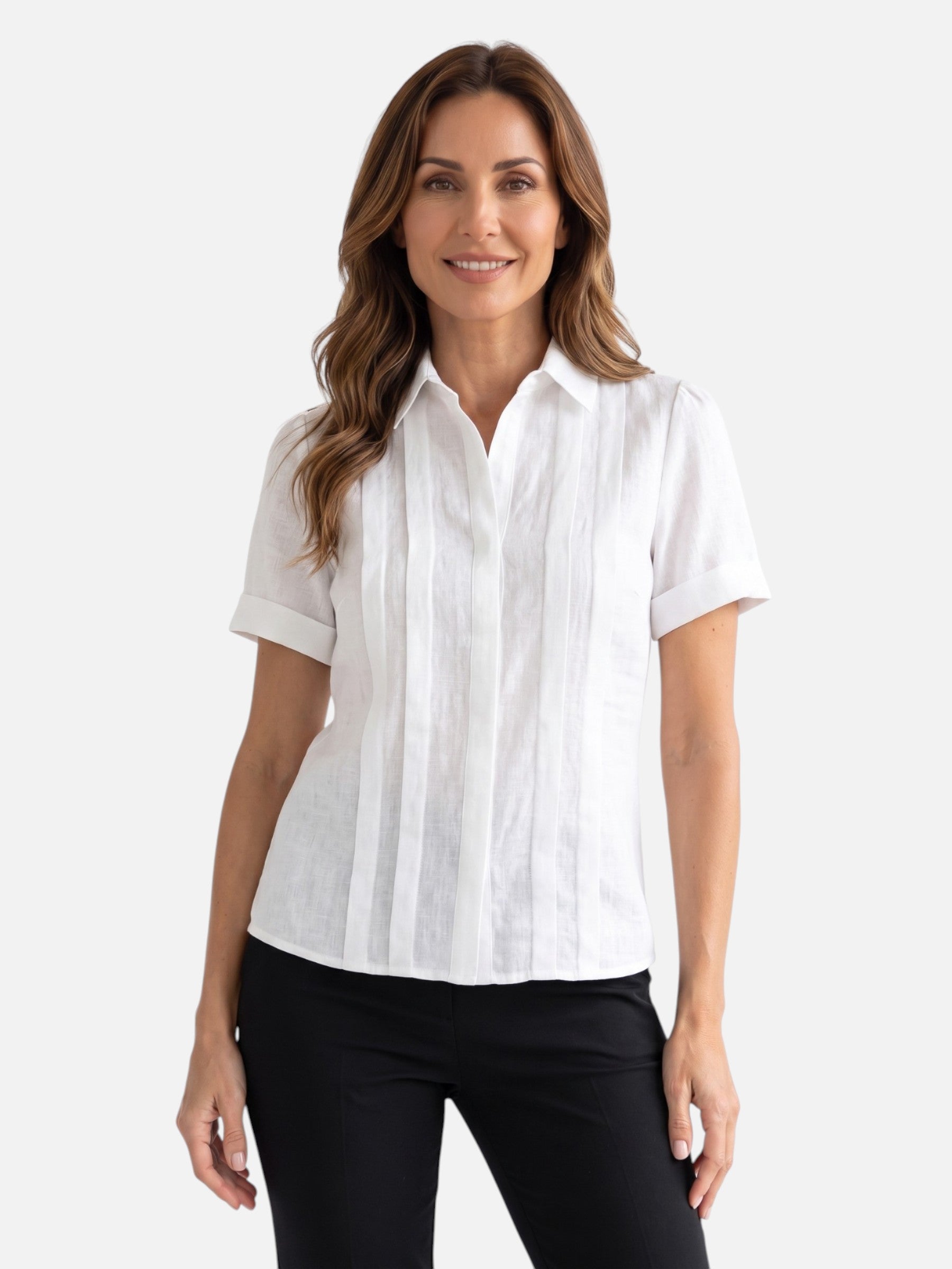 Chemise Femme en Lin Plissée Manches Courtes