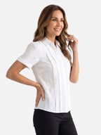 Chemise Femme en Lin Plissée Manches Courtes