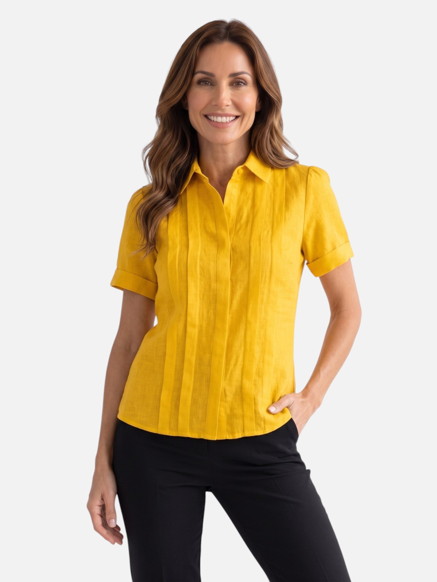Chemise Femme en Lin Plissée Manches Courtes
