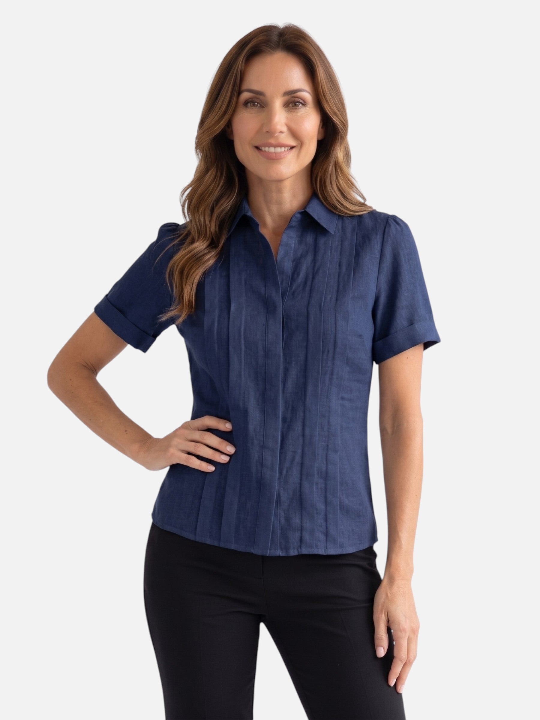 Chemise Femme en Lin Plissée Manches Courtes