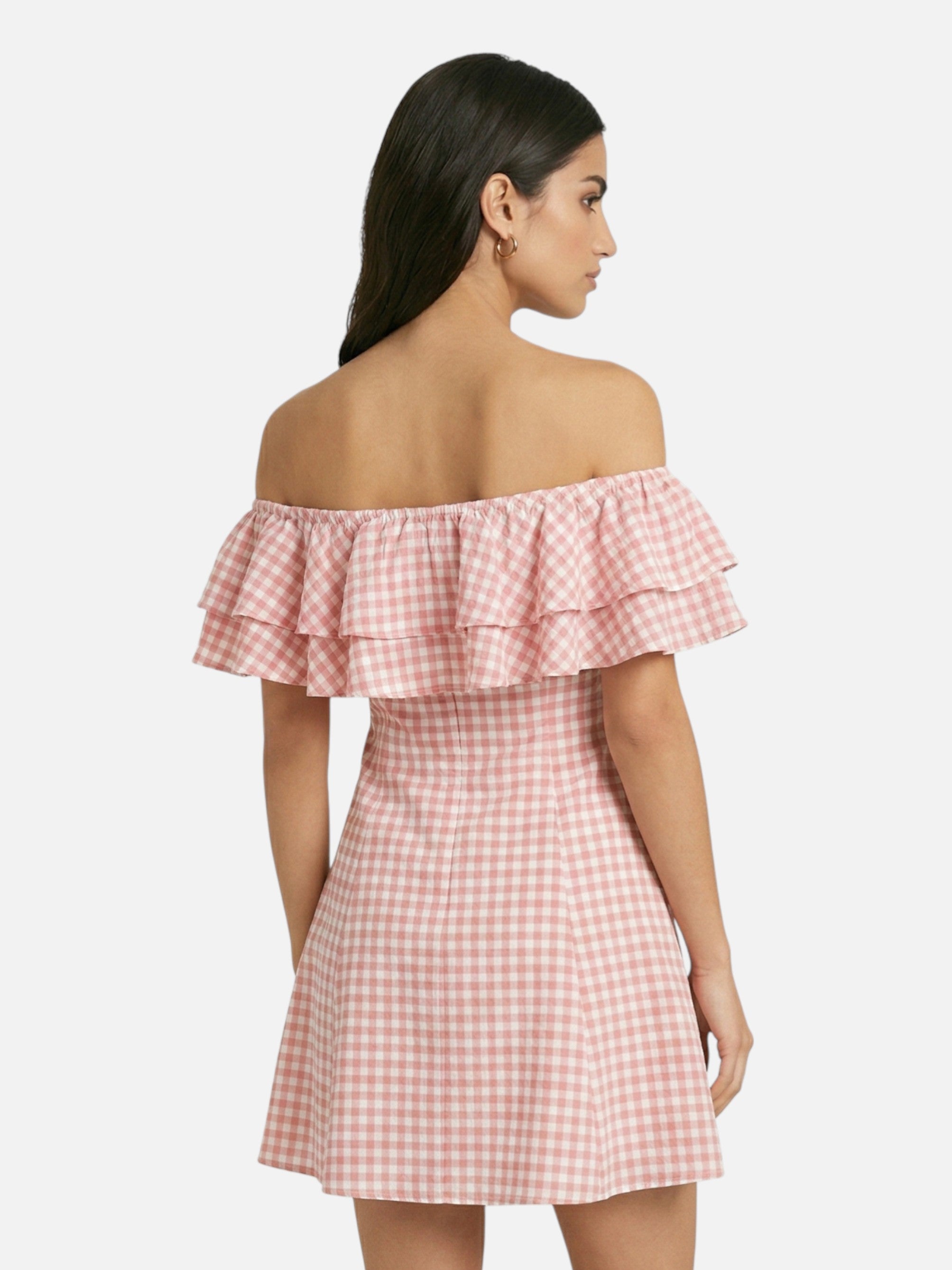 Gingham summer dress with off-shoulder design for women