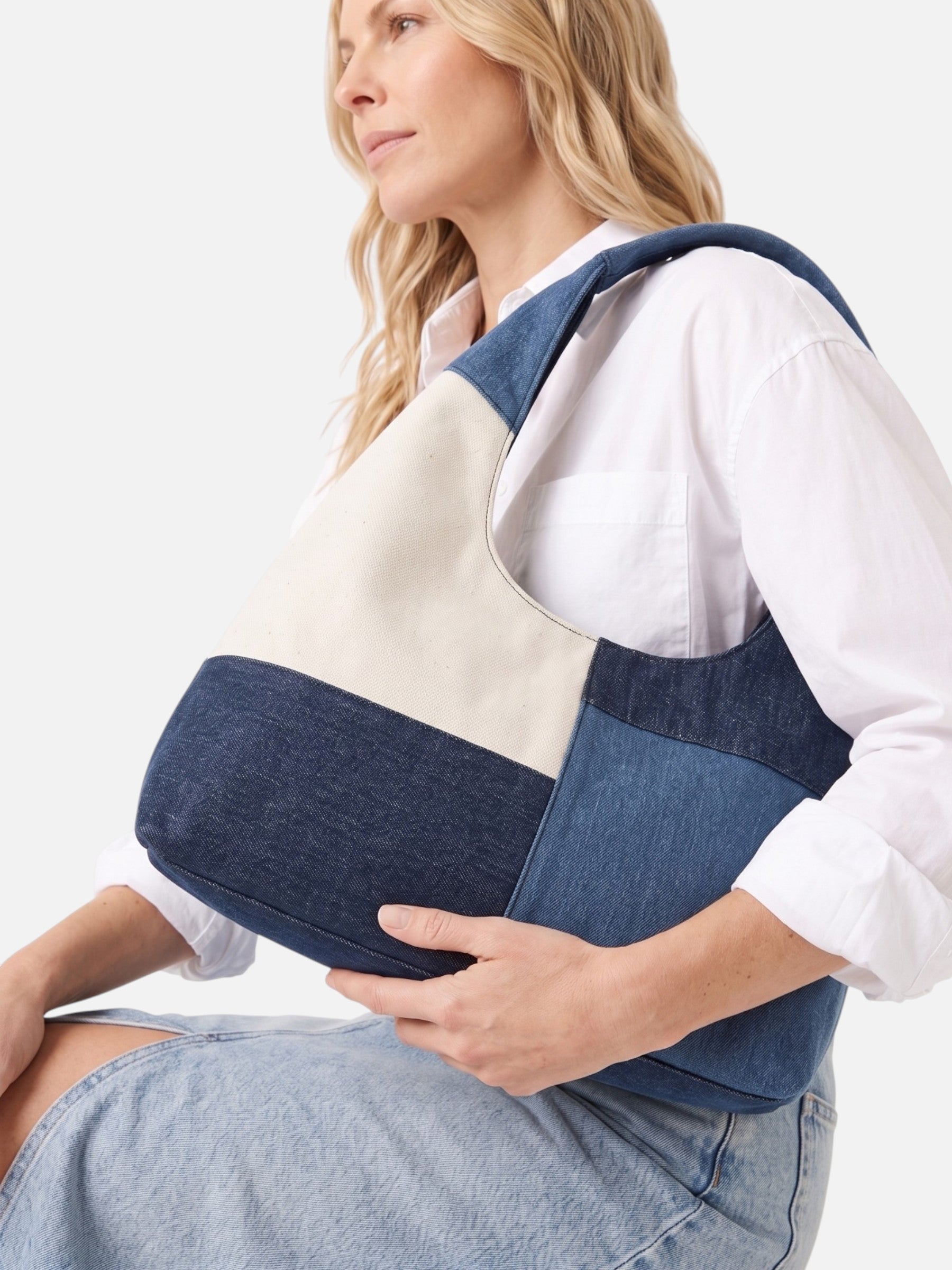 Sac Hobo Femme en Denim Bicolore