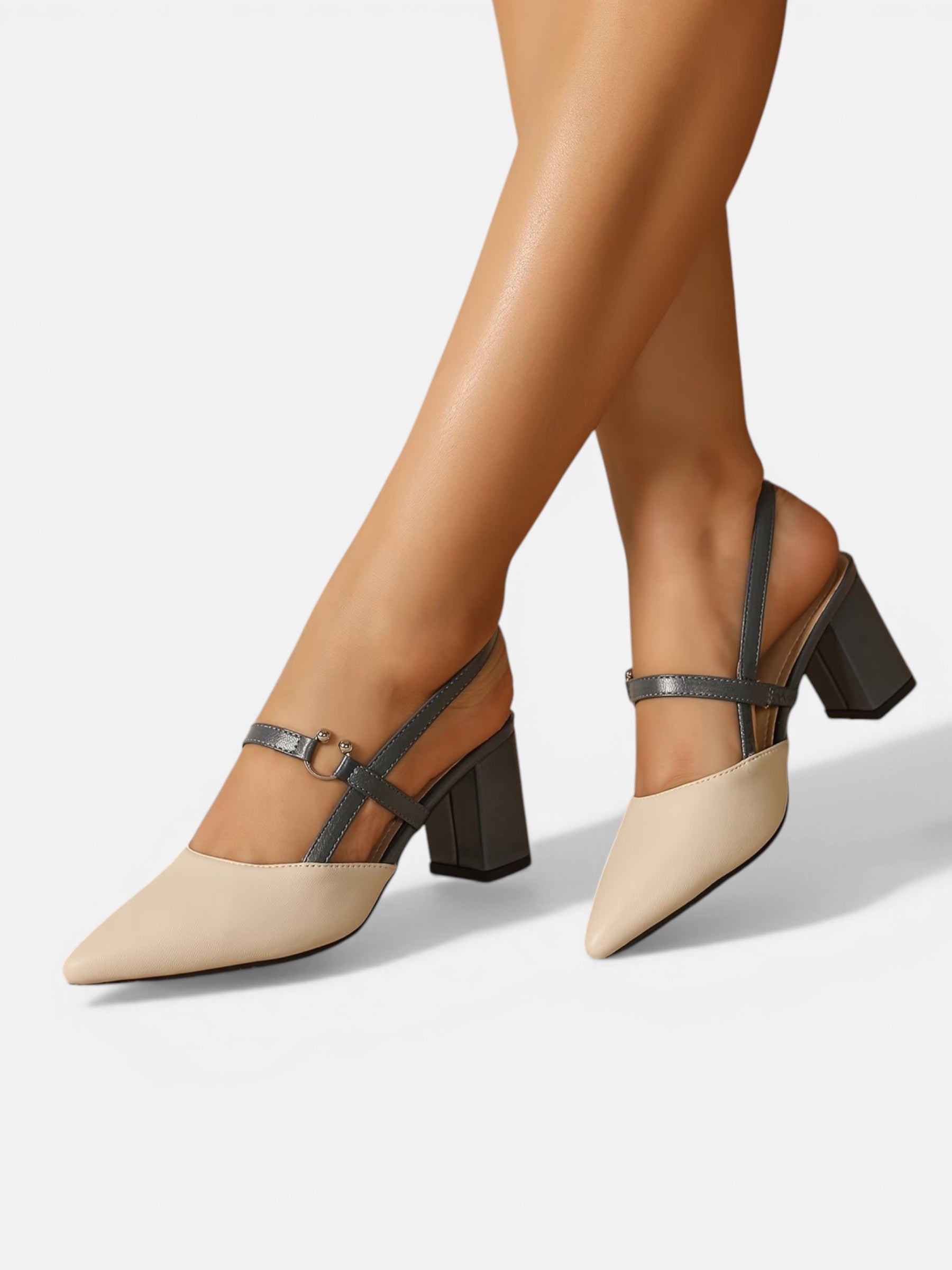 Women's slingback pumps with square heel and elegant strap