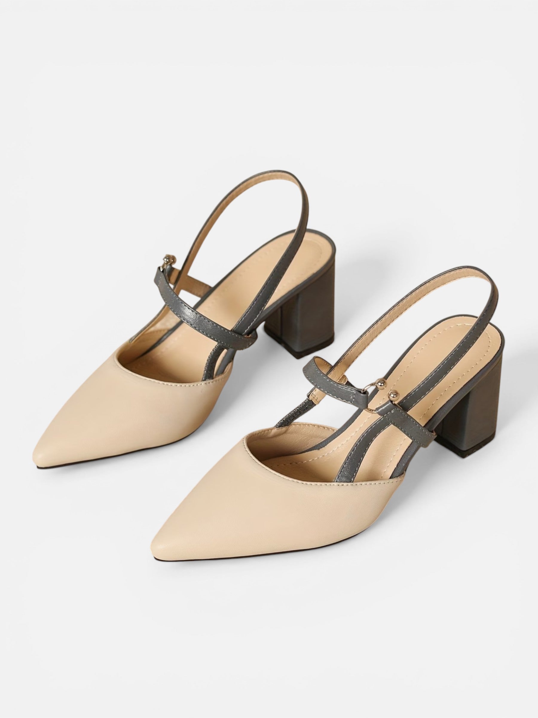 Women's slingback pumps with square heel and elegant strap
