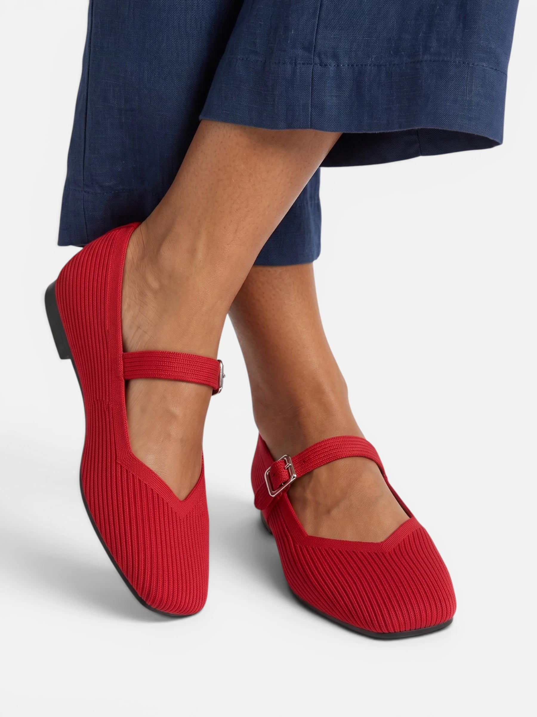 Ballerines Femme Mary Jane en Maille Bout Carré