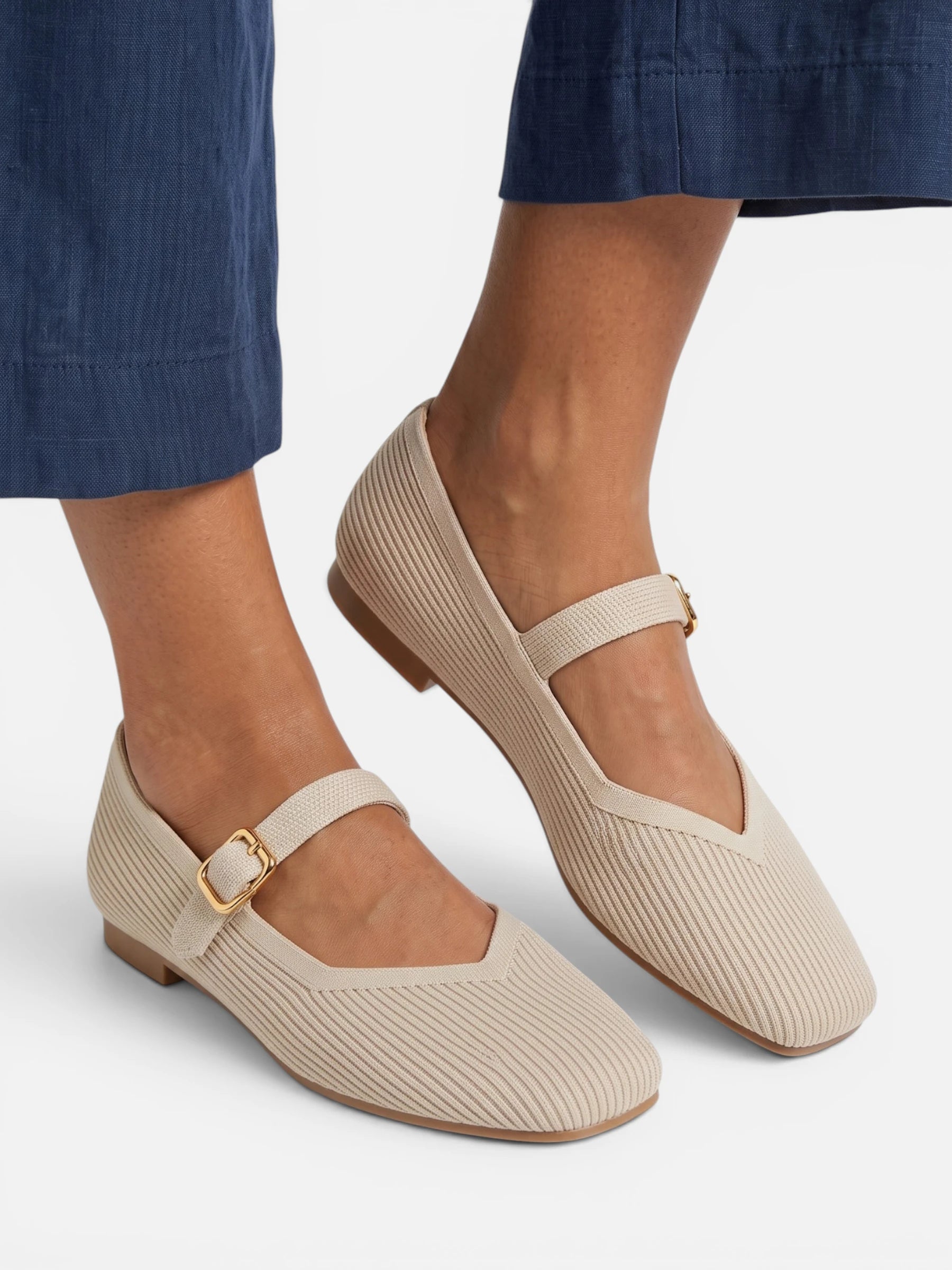 Ballerines Femme Mary Jane en Maille Bout Carré