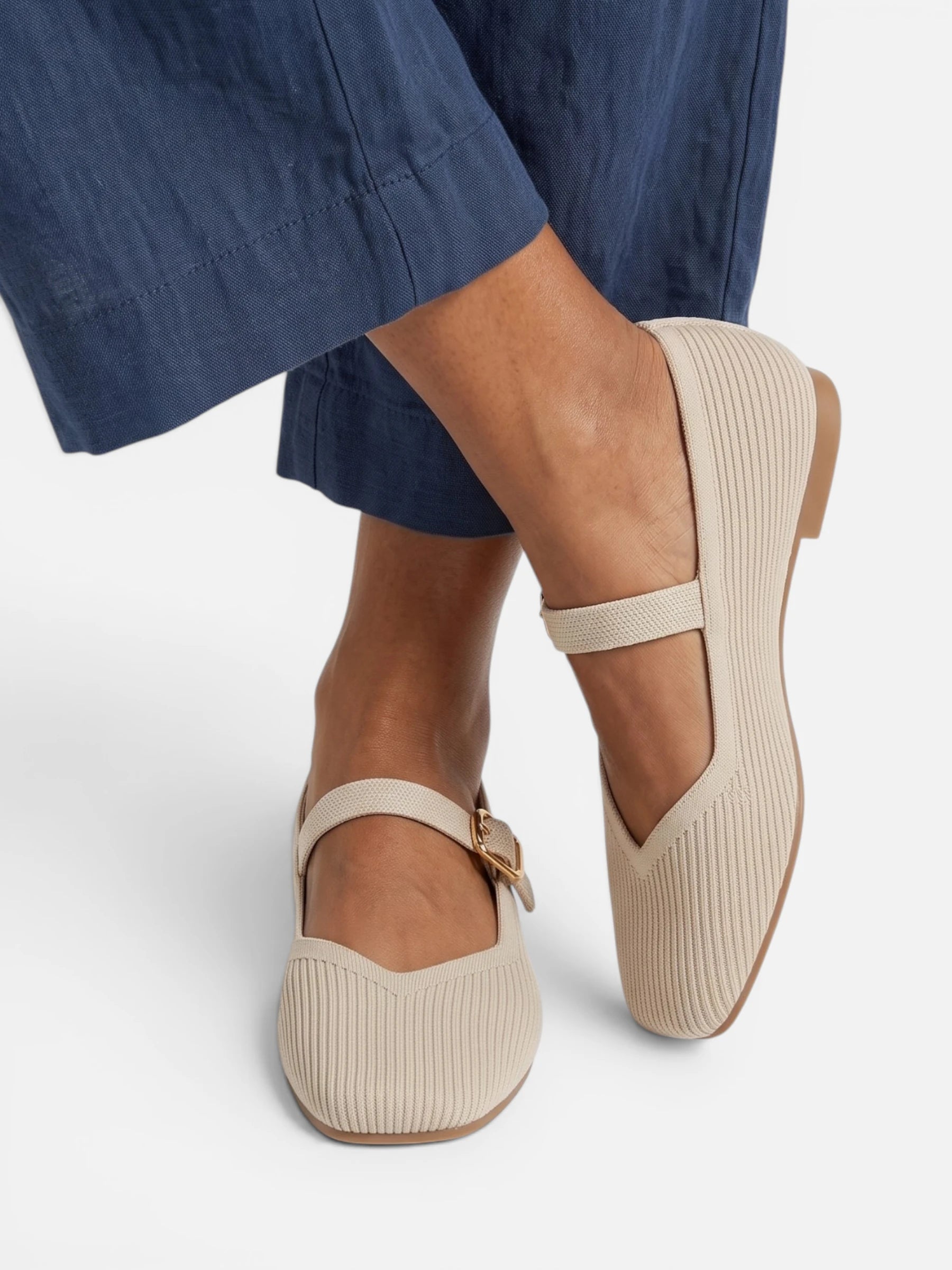 Ballerines Femme Mary Jane en Maille Bout Carré
