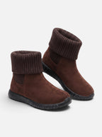 Bottines Chaussettes Femme en Suédine à Revers Tricot