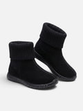 Bottines Chaussettes Femme en Suédine à Revers Tricot