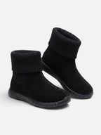 Bottines Chaussettes Femme en Suédine à Revers Tricot