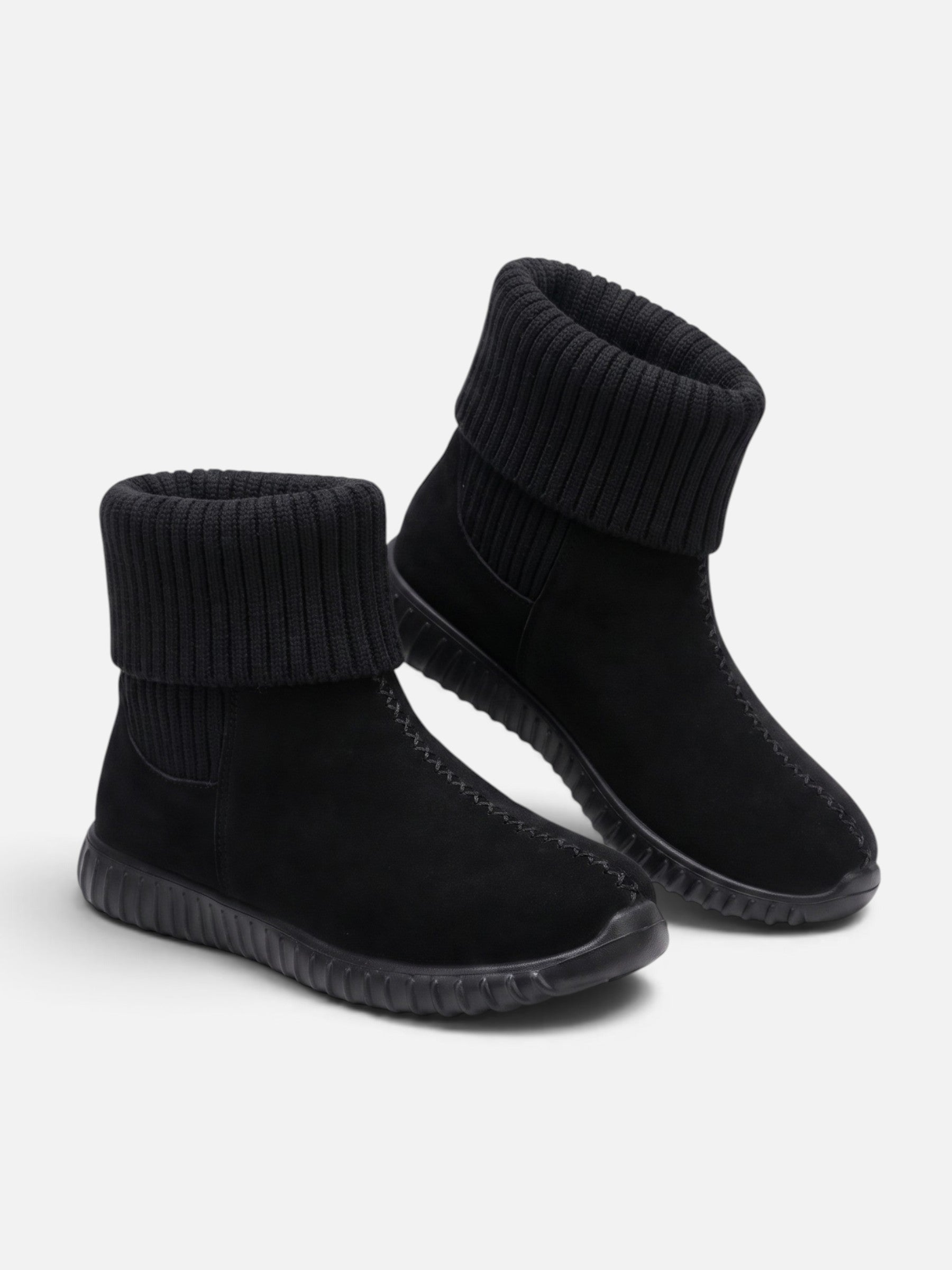 Bottines Chaussettes Femme en Suédine à Revers Tricot