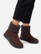 Bottines Chaussettes Femme en Suédine à Revers Tricot