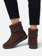 Bottines Chaussettes Femme en Suédine à Revers Tricot