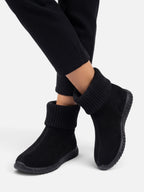 Bottines Chaussettes Femme en Suédine à Revers Tricot