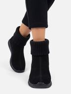 Bottines Chaussettes Femme en Suédine à Revers Tricot