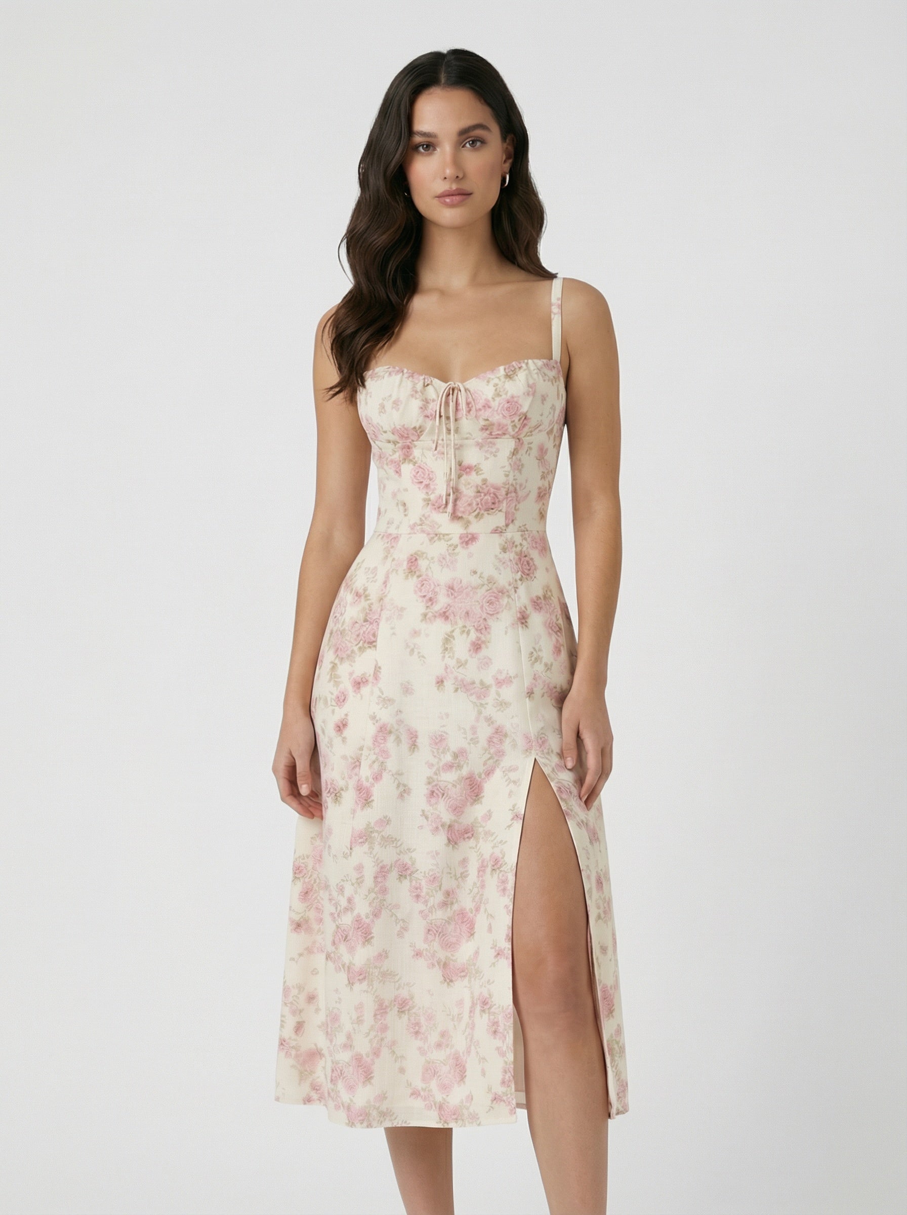 Robe midi évasée à bretelles et lacets pour femme
