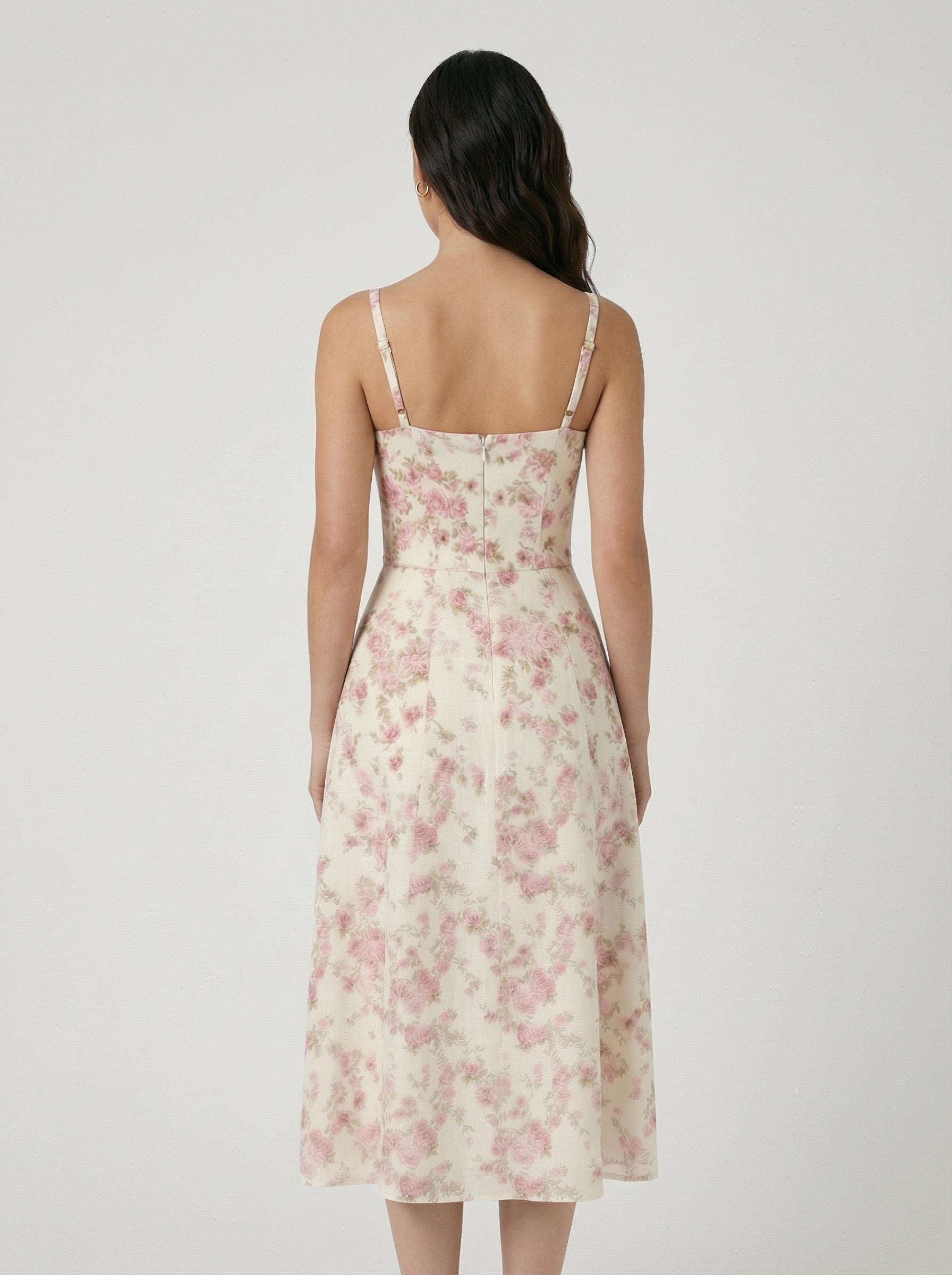 Flared midi dress with straps and ties for women