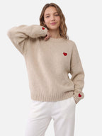 Pull Femme Col Rond Brodé Cœur