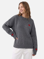 Pull Femme Col Rond Brodé Cœur