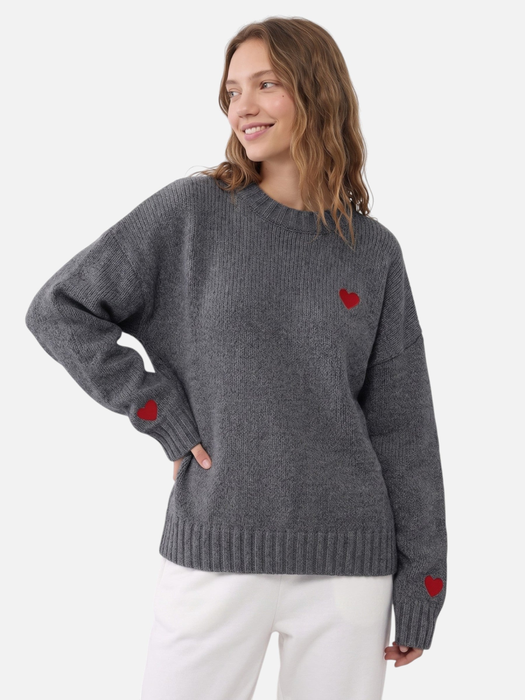 Pull Femme Col Rond Brodé Cœur