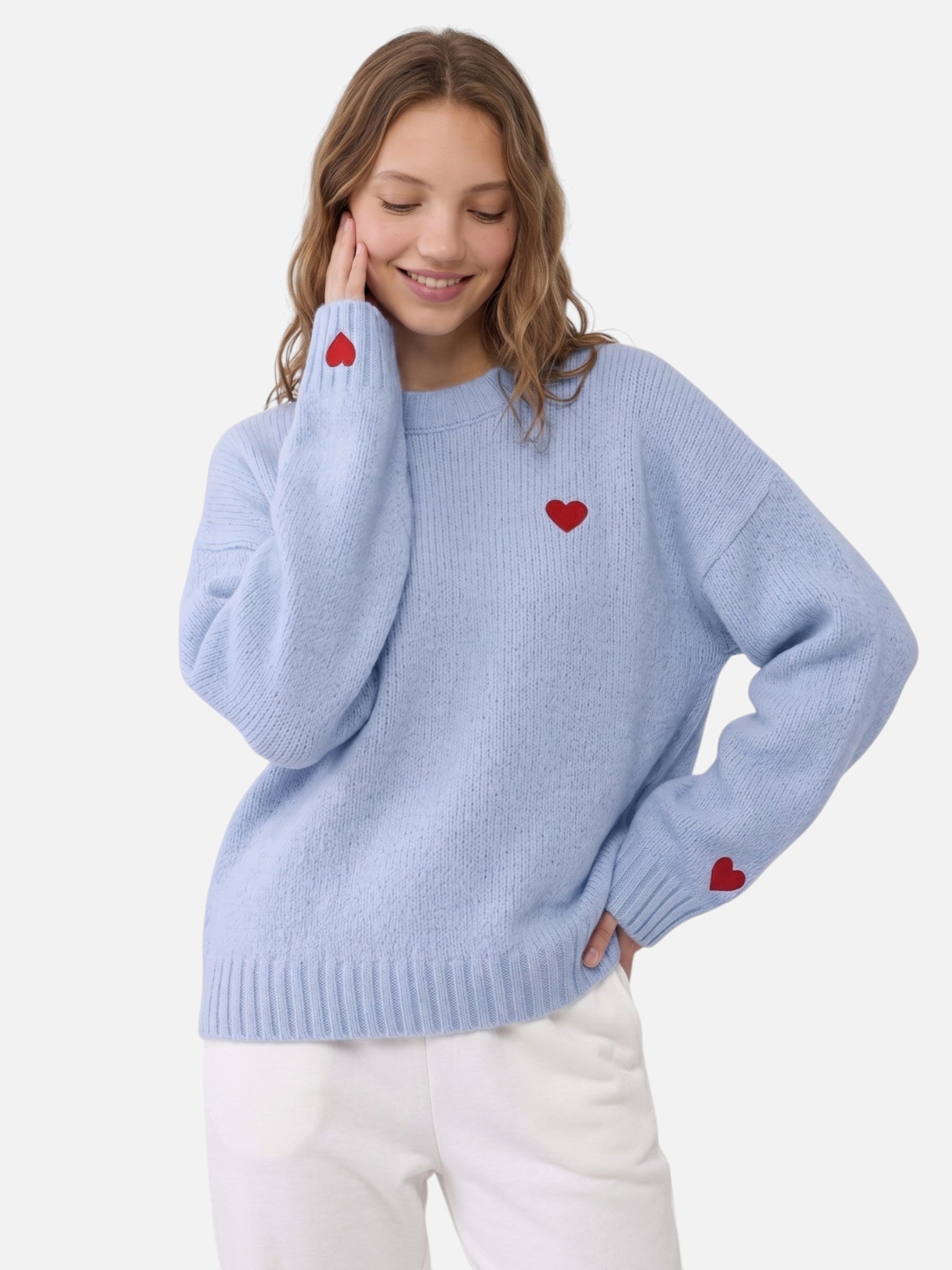 Pull Femme Col Rond Brodé Cœur
