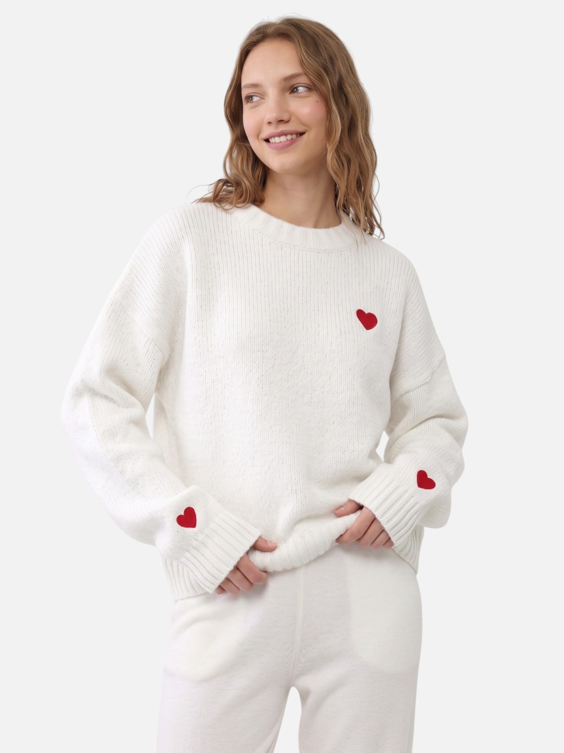 Pull Femme Col Rond Brodé Cœur