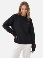 Pull Femme Col Rond Brodé Cœur