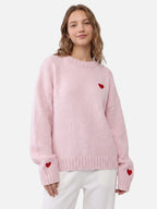 Pull Femme Col Rond Brodé Cœur
